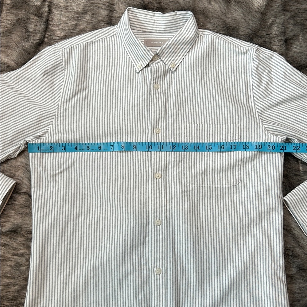 Everlane Uniform Gray White Striped Button Down Slim Fit Oxford Shirt Medium - Picture 3 of 9